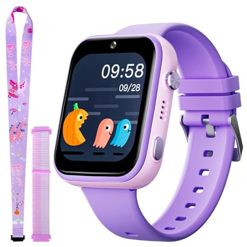 OKYUK Kinder Smartwatch 4G GPS Tracker mit Video-Phone, Schulmodus, SOS, Kamera und Schrittzähler (T45 Lila)