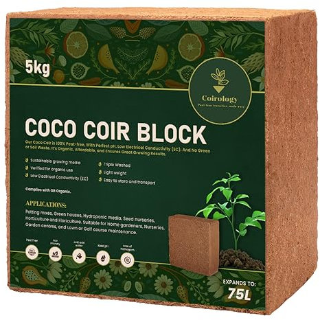COIROLOGY 4 x 5KG Organic Coco Coir Compost Block | 300L Peat-Free Pre-Washed Compressed Coconut Fiber Growing Medium | Ideal Potting Compost Soil Mix for Seed Starting (Box Packed)