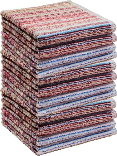 REDBEST Frottier-Geschirrtuch 12er-Pack Streifen bunt Größe 50x70 cm - gute Feuchtigkeitsaufnahme, weiches Material, nachhaltig produziert