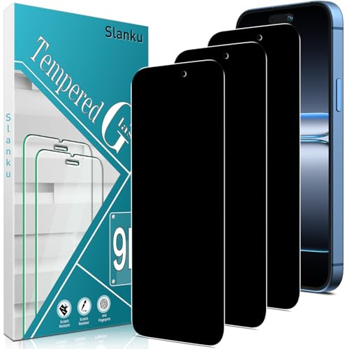 Slanku [3 Pack for iPhone 16 Pro Max Privacy Screen Protector Tempered Glass, Anti-Spy, Anti Scratch, NO Bubbles, 9H Hardness