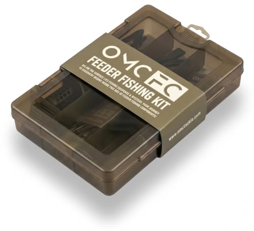 OMC FC Feeder Kit - Complete Feeder Fishing Tackle Box | Includes 6 x 30g Feeders, Ready Tied Hair Rigs, QC Beads, Disgorger and Rod Rest