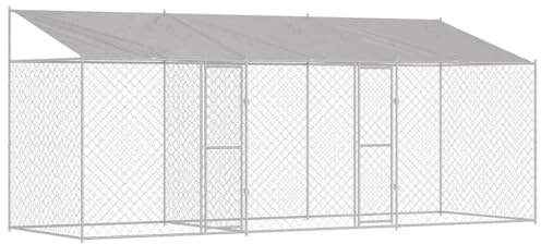 vidaXL Dog Cage with Roof Silver 600 x 200 x 256 cm Steel and PE