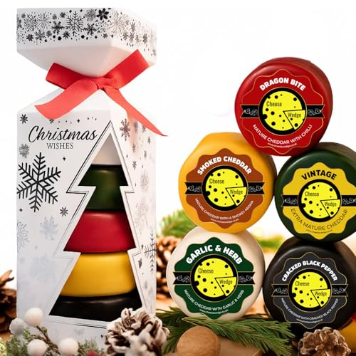Christmas Cheese Selection Gift | Christmas Tree Cracker with 5 Cheddar Truckles | Luxury Festive Gift Box | Perfect Xmas Present