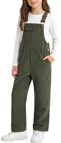 Rolanko Girls Corduroy Overalls Adjustable Straps Dungarees with Pockets, Baggy Loose Long Jumpsuit Bibs Playsuit for Teen Kids