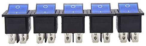 Hztyyier 10 PCs of Blue Plastic Lever Switch with Light for Household Appliances KCD4 6 Pins Rocker Switch for Refrigerators, Electrical Boilers, Microwave, 250 V 20A AC
