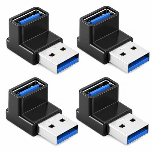 CanQuanSWZX 4 adattatori USB 3.2 a 90 gradi, 10 Gbps, da USB A maschio a femmina ad angolo per direzione di collegamento Up & Down, adattatore USB 90 gradi per risparmiare spazio, adatto per PC