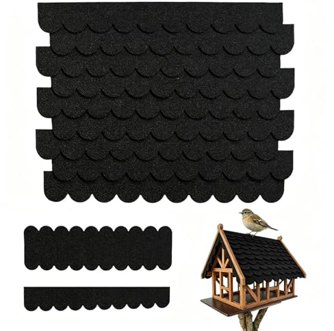 Hainue Pack of 32 Roofing Felt for Bird House, Waterproof Self-Adhesive Roof Shingles, Mini Roofing Felt for Nesting Box Roof, Nesting Box, Rabbit Hutch Dog Kennel, Mailbox Roofs (Black)