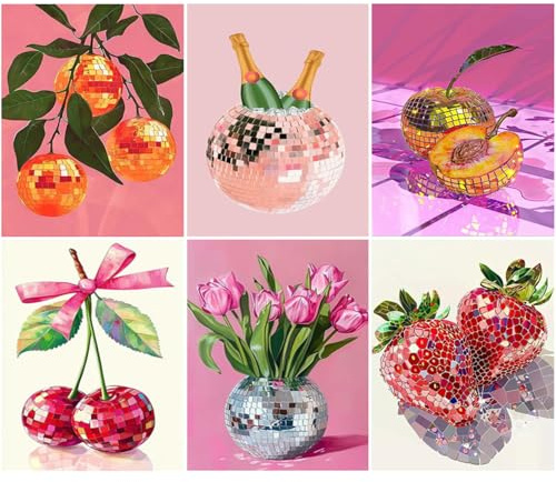 Hongyrjy Disco Diamond Painting 6er Set- Diamant Painting Erwachsene,5D Diamond Painting Bilder für Geschenk und Wanddekoration Zuhause 20x30cm