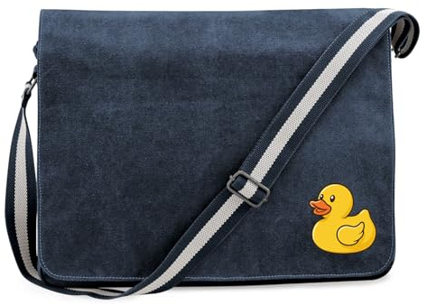 Huuraa Umhängetasche Quietscheente Gummiente Badeente 14 Liter Vintage Navy Canvas Laptoptasche Geschenkidee