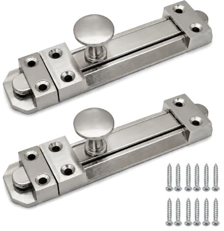 5 inch Slide Gate Bolt Polished Door Lock for Bedroom, Cupboard, 2PCS | Alloy steel, For bathrooms, indoor, outdoor, wardrobes, cupboards, offices, and garden doors, Polished
