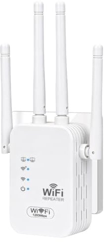 Répéteur WiFi Puissant 1200Mbps, Amplificateur WiFi Double Bande | 5GHz/2.4GHz 4 Antennes, WiFi Extender Sans Fil avec Port Ethernet, Booster WiFi Longue Portée Compatible avec Toutes Les Box