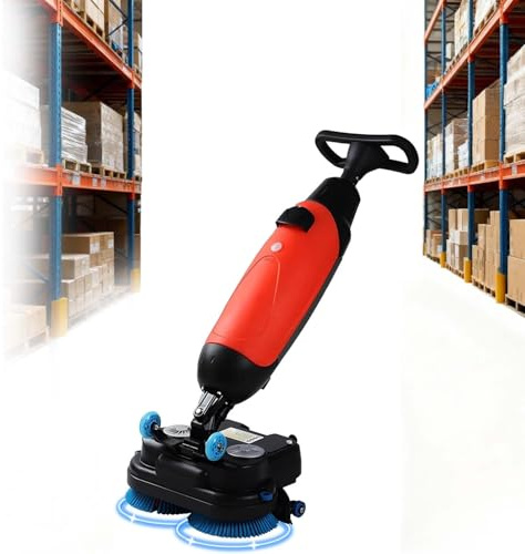 Autolaveuse sans fil professionnelle, usage commercial, double brosse de 43 cm, tête rotative à 360°, mini balai électrique pour bureau et salle de bain, rouge