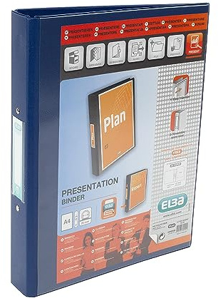 Elba A4 2 O-Ring Binder, 25mm capacity, 30mm spine, Presentation Folder with Customisable Cover, Portrait, Blue (10 pack)