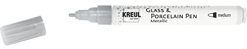 KREUL 16416 - Glass & Porcelain Pen Metallic medium, silber, formstabile Rundspitze, Strichstärke ca. 2 - 4 mm, Porzellanmalstift mit brillanter, metallischer Farbe auf Wasserbasis, lösemittelfrei