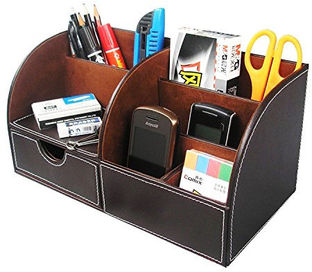 Itian PU Cuir Compartiments de Rangement Multifonction en Bureau(Marron)