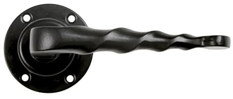Amig - Juego de 2 Manillas Decorativas para Puertas de Paso Mod.101R - Roseta Ø60 mm - Tirador 114 mm - Cuadradillo 8 mm - Tipo Forja - De Zamak Acabado en Negro