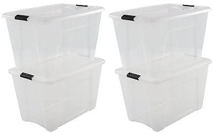 Iris Ohyama Aufbewahrungsboxen mit Deckel, 60L, 4er-Set, Transparent, Sicherer Verschluss, Stapelbar, Griffe, für Schlafzimmer, Schrank, Organisation, BPA-freies Plastik, Ordnungsboxen, NTB-60