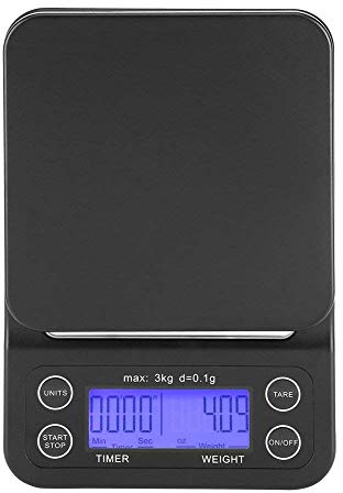 3 kg/0,1g Digitale Lebensmittelwaage ABS Multifunktions Küche Digitalwaage Genauigkeit Tasche Kochwaage mit LCD Display Zeit und Tara-funktion Elegant Schwarz (Batterien nicht Enthalten) (Blau Licht)
