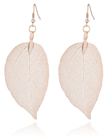 Selia farbenfrohe Sommer Trend Ohrringe in Blatt Optik - Elegant floral hängende BOHO Hängeohrringe - Natürliche bunte Hippie Beach Earrings für Damen (Rosegold)