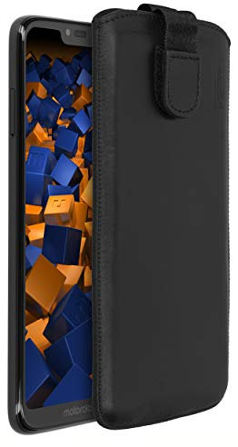 mumbi Echt Ledertasche kompatibel mit Motorola Moto G7 Power Hülle Leder Tasche Case Wallet, schwarz