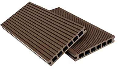 WPC Terrassendielen Top Line Dielen - Komplett-Set Dunkelbraun | 20 m² (4m x 5m) Holz-Brett Dielen | Boden-Fliesen + Unterkonstruktion & Clips | Balkon Boden-Belag + rutschfest + witterungsbeständig