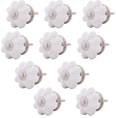 Knober 10 X Möbelknopf Weiß |Krakeliert | Montur aus Edestahl silber| Möbelknöpfe 40mm Knauf | Türgriff Gewinde metrisch M3 | Blanc