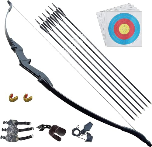 D&Q Ambidextrous Recurve Bow and Arrow 40Lbs Archery Set for Adult Junior Beginner Teenager Youth Outdoor Training Target Practice Takedown Bow Kit with Arrows Left Right Handed (Black, 40LB)