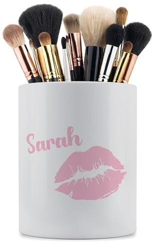 Curved Banana Personalised Makeup Brush Holder - Custom Name Ceramic Makeup Brush Organiser Pot - Gift for Makeup Lover - Kiss Lips