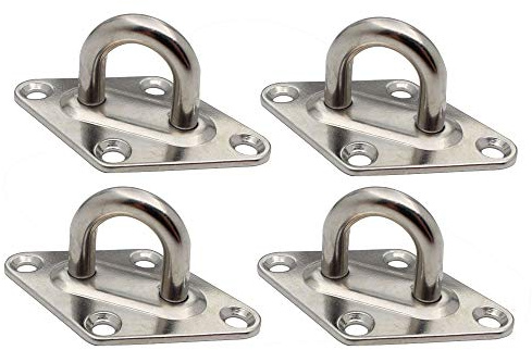 POFET 4Pcs 8mm Stainless Steel Eye Plate,Metal Diamond Shaped Eye Plate Deck Staple Hook Loop,Fixed Buckle Sun Sail Eye Board Yacht Hardware Fittings