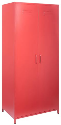 Beliani Hoher Spindschrank rot mit 2 Türen 3 Fächern und Kleiderstange Industrie Varna