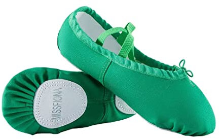 missfiona Canvas Ballet Shoes Women Adult Split Sole Dance Slipper Ballroom Flat(3.5 UK, Green)