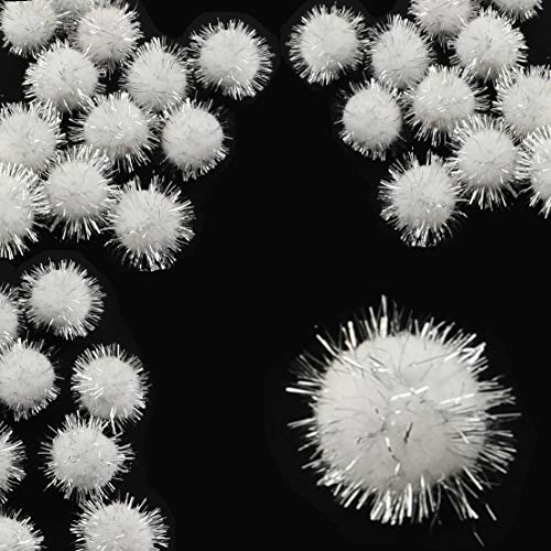 100stk Plush Pompons mit Silber Glitzer, Rund Pompon, Weiss Farbe Set 15mm Bommel Nähen Tilda Basteln Borte bälle Flauschigen Plüsch Bälle für Lustige DIY Kreative Handwerk