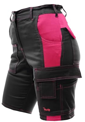 strongAnt Shorts de randonnée Pantalon Femme en élastane pour la randonnée et Autres activités de Plein air et Le Travail - Noir-Rose, Coutures Roses. Taille: 42