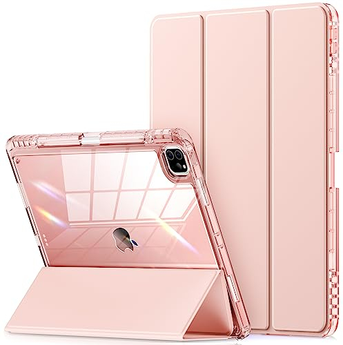 INFILAND Schutzhülle für iPad Pro 12,9 Zoll 2022/2021 (6./5. Generation), [Kristall klar auf der Rückseite und im Rahmen] Anti-Vergilbung + Stifthalter, Roségold