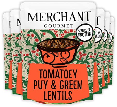 Merchant Gourmet Cooked Tomatoey French Puy & Green Lentils - High in Protein, Source of Fibre & Vegan - Pack of 6 x 250g Ready-to-eat Pouches