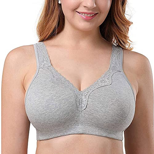Ayigedu UK Women's Plus Size Bra Full Coverage Non-Wired Non-Padded Minimizer Cotton Bra 42-E Grey