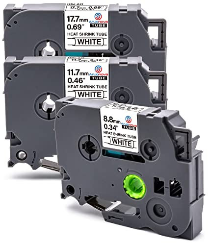 Anjonova 3 Mixed Compatible Brother Heat Shrink Tube Label Tape HSe-221 HSe-231 HSe-241 Compatible with P-Touch PT-E100 PT-E110 PT-1000 PT-1010 PT-H107 PT-H200 PT-H101C PT-300BT, Black on White