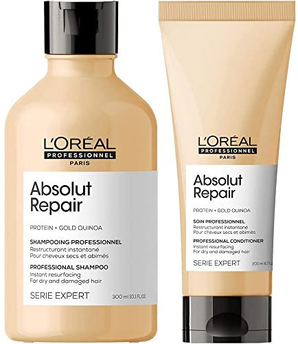L'Oréal Professionnel Paris | KIT Shampoo Absolut Repair 300 ml + Balsamo 300 ml | Routine Ristrutturante per Capelli Secchi e Danneggiati