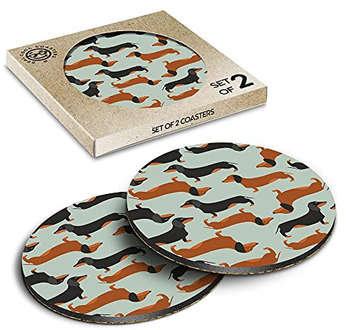 2 x Eco Boxed Cork Coasters - Dachshund Sausage Dog Print Drink Cup Mug Glass Table Mat #14369