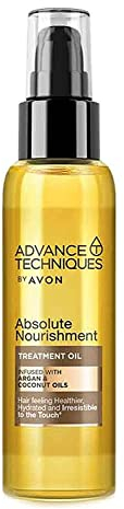 Avon Absolute Nourishment Argan and Coconut Treatment Oil 100ml, Smooth and Sleek Finish, Deep Hydration, Co-created by Dermatologists and Scientists, Cruelty Free