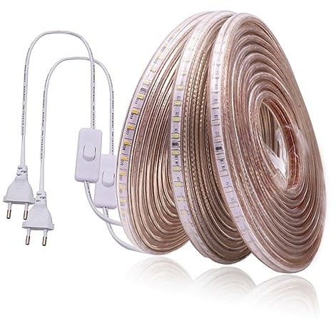 Wisada LED 220V Striscia luminosa ad alta tensione SMD3014 120 LEDs/m Striscia luminosa impermeabile ad alta luminosità, con clip e spina interruttore, adatta per la decorazione di interni ed esterni