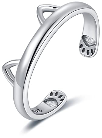 JewelryPalace Ring Süße Katzenpfote Offen Verstellbarer Ring 925 Silber, Katze Pfotenabdruck Silberringe Damen 925 Ringe Frauen, Damenring Sterlingsilber Finger Mädchen, Geschenk Schmuck
