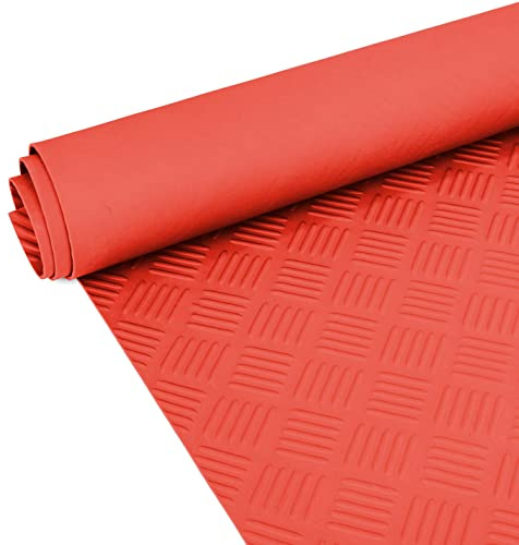 Gummimatte Riffelmatte Meterware 3mm Riffelblech Gummiläufer Riffelblechmatte als Werkstattboden, Bodenbelag, Werkbank Auflage, Gummi Matte für Anhänger, Garage Rot 190 x 100cm
