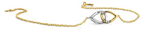 Miore Schmuck für Damen Armband mit Diamant Anhänger zwei bicolor Tropfen in Gelbgold und Weißgold und 4 Diamanten Brillanten 0,02 Ct ArmKette aus Gelbgold 9 Karat 375 Gold, Länge 16-18 cm verstellbar