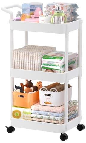 Volnamal Baby Diaper Caddy, Plastic Movable Cart for Newborn Nursery Essentials Diaper Storage Caddy Organizer for Changing Table & Crib, Easy to Assemble, Beige