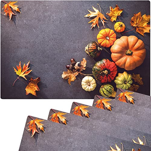 matches21 Herbstliche Tischsets Platzsets Motiv abwaschbar Kürbisse Herbstlaub Herbst auf Beton bunt 6er 43,5x28,5 cm