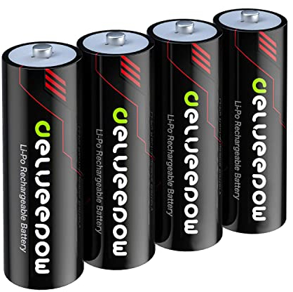 Delyeepow AA Akkus Wiederaufladbare, Lithium 1,5V 3400mWh AA wiederaufladbare Batterien, 2 Schnelles Aufladen, 1500 Zyklen hohe Kapazität AA Akkus 4er-Pack