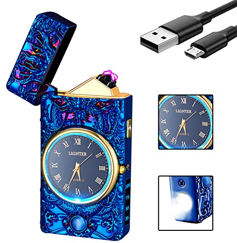 SKRFIRE Briquet Dragon Plasma Arc Électrique USB Multifonction Coupe-Vent Mode Métal Lumineux Réel Cadran LED (Bleu)