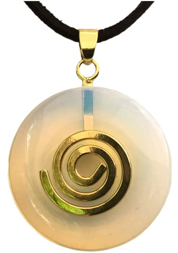 Steinfixx® - Premium Opalglas Donut optional als Kette mit Silber- oder Goldanhänger und 80cm Lederband | Heilstein | Edelstein | Chakra-Stein (Donut mit Silberspirale)