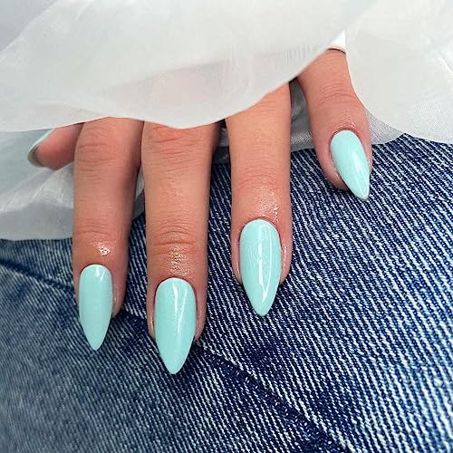Mint Grün Drücken Sie auf Nägel Mandel,KXAMELIE Nägel Aufkleben Mittel Acryl Nägel Reine Glänzend Falsche Green Almond Fingernägel Nägel Langlebiger zum Aufkleben für Frauen und Mädchen Weihnachten